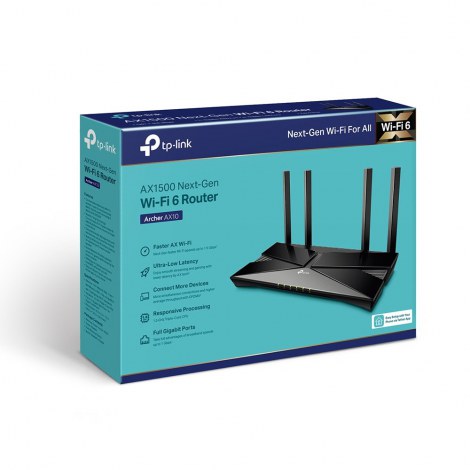 TP-LINK | AX1500 Wi-Fi 6 Router | Archer AX10 | 802.11ax | 1201+300 Mbit/s | 10/100/1000 Mbit/s | Ethernet LAN (RJ-45) ports 4 | - 4